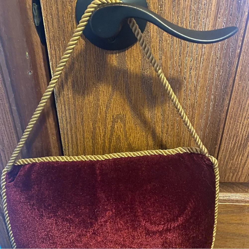 Holiday Happy Holidays velvet door knob hanger pillow gold color cord 11x6.5”